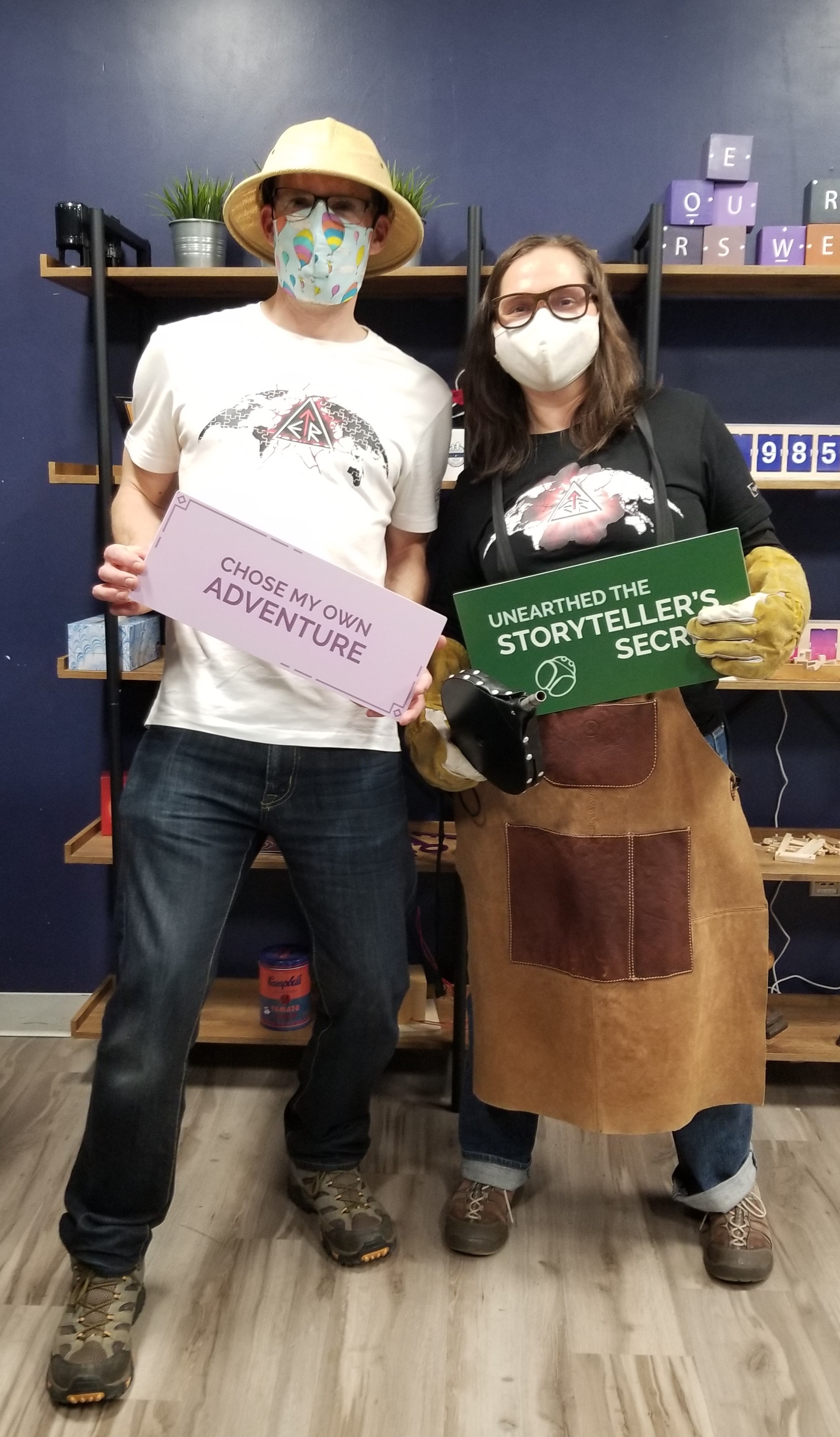 Krista and Dave's victory photo from Storyteller's Secret, an incredible escape room at Boxaroo in Boston.